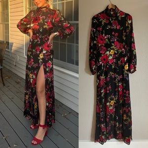 Graceful Arrival Black Floral Burnout Backless Maxi Dress